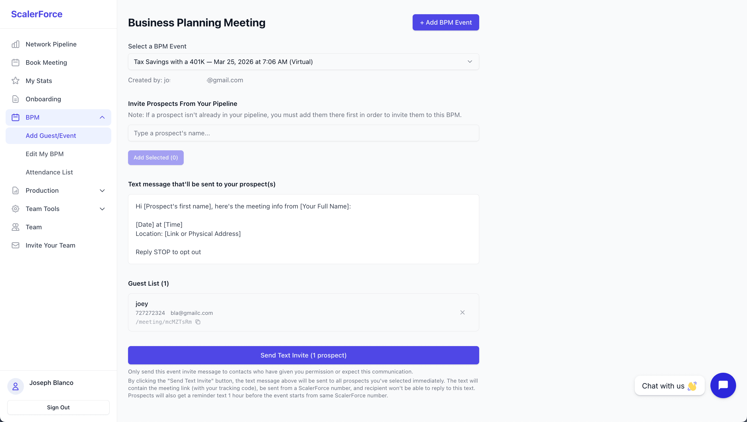 Create & Invite People to BPMs